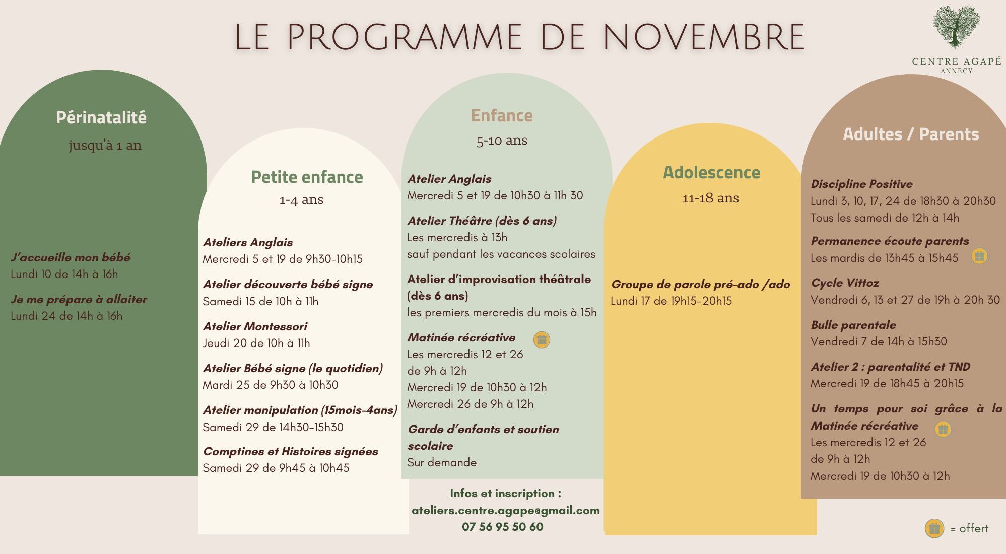 Inscriptions aux ateliers de novembre