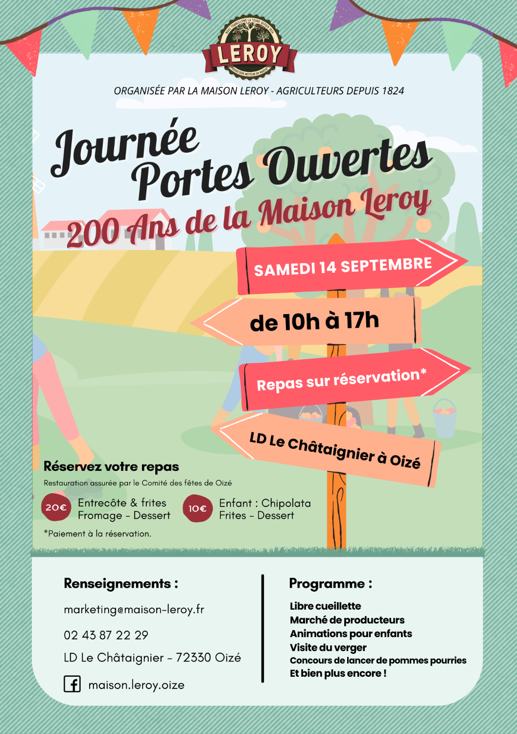 Repas Porte Ouverte Maison LEROY le 14 septembre à partir de 12h