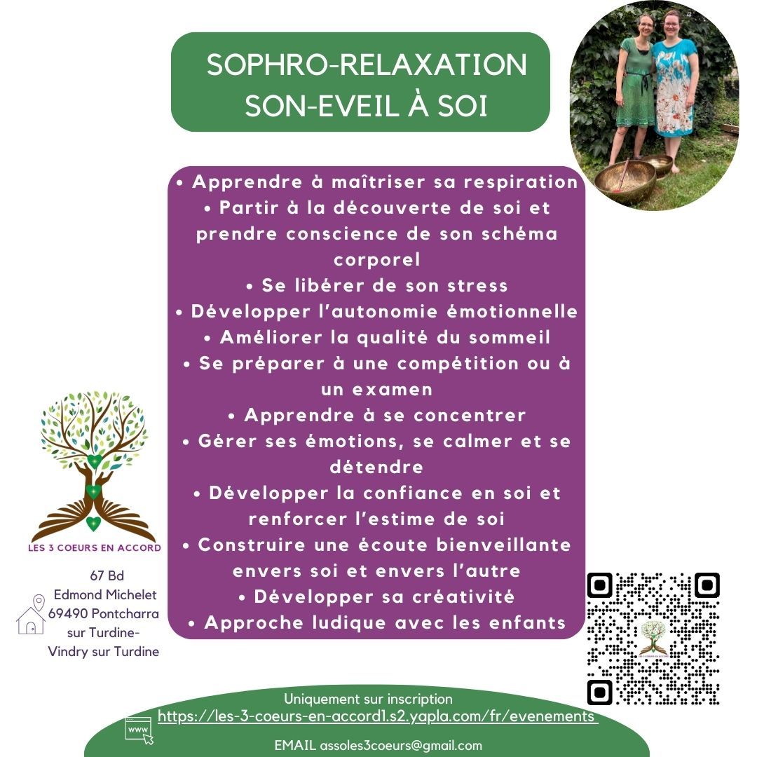 SOPHRO RELAXATION SENSORIELLE ADULTE 19h45-21h15 prochaine date jeudi 03/05, 24/04, 15/05,  mer 28/05