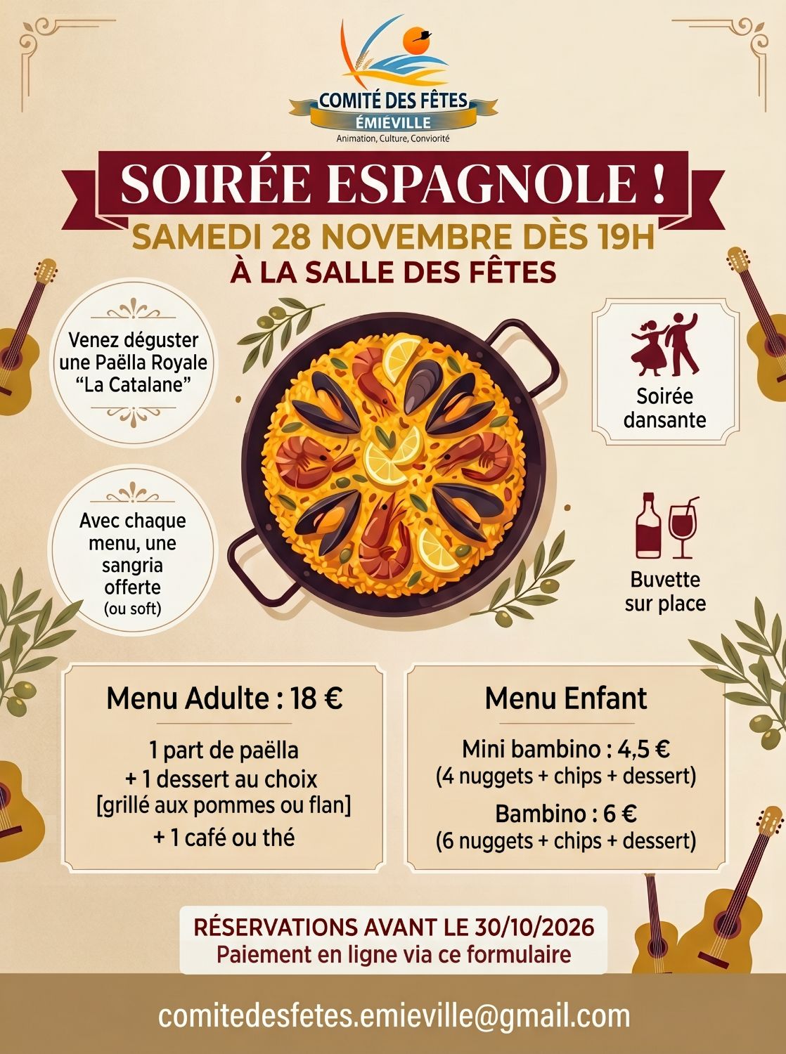 Soirée Espagnole (28/11/2026) - Comité des fêtes d'Émiéville