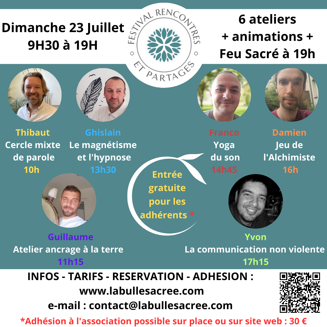 Festival Rencontres et Partages 2023, Ateliers du Dimanche (Inscription gratuite pour adhérents)