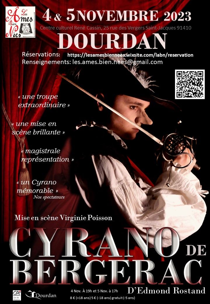 Cyrano de Bergerac samedi 4 novembre 2023 19h (inscriptions en ligne closes., mais il reste des places)