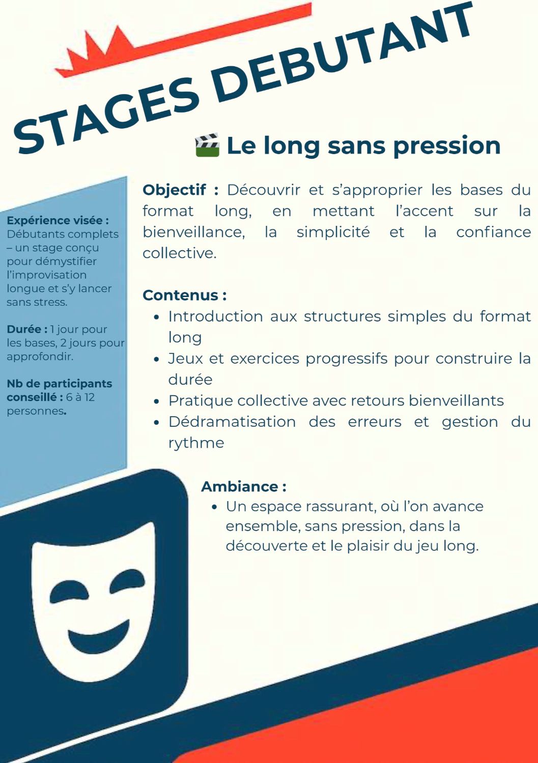 STAGE DEBUTANT  - Le long sans pression