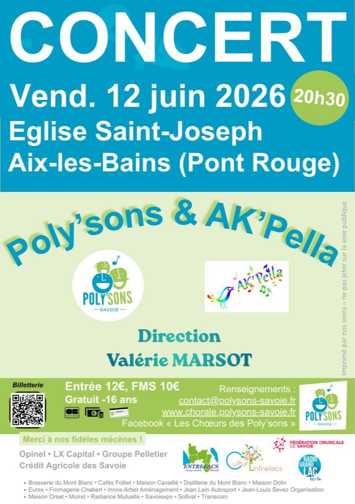 Concert Poly'Sons - Ak'Pella le 12 juin 2026 à Aix-Les Bains - Église du Pont Rouge