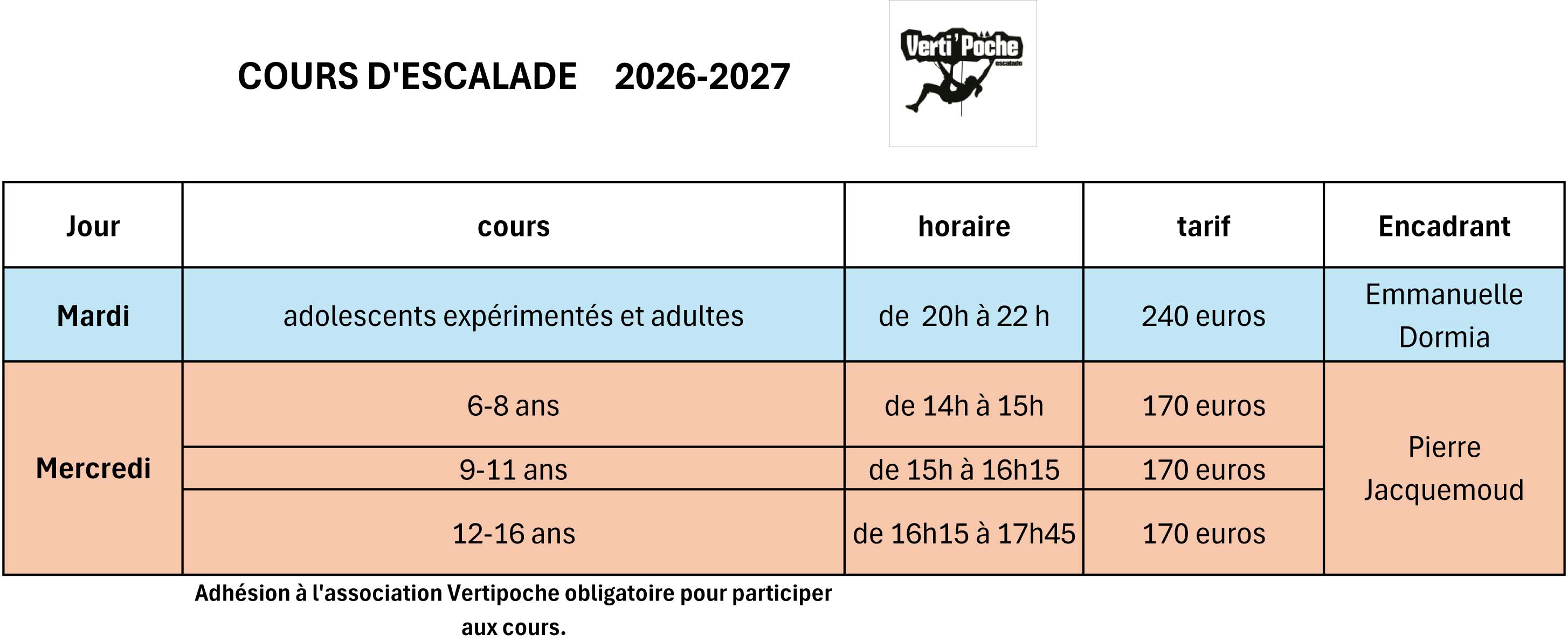 COURS SAISON 2026-2027