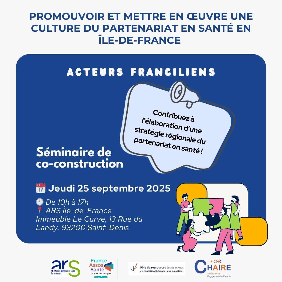 Séminaire de co-construction : Contribuez à l’élaboration d’une stratégie du partenariat en santé en Ile de France !