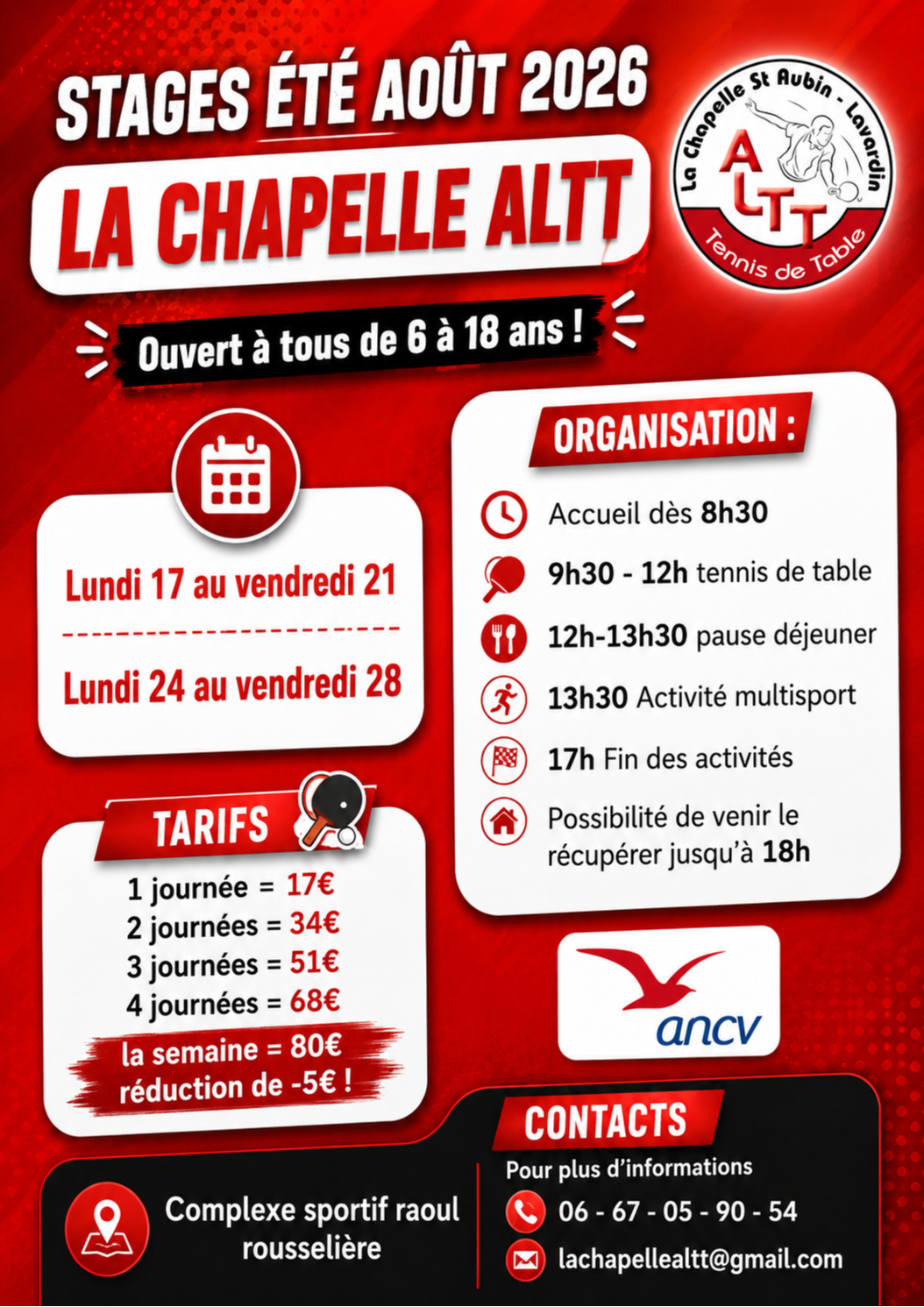 Stage Août semaine du 17 au 21