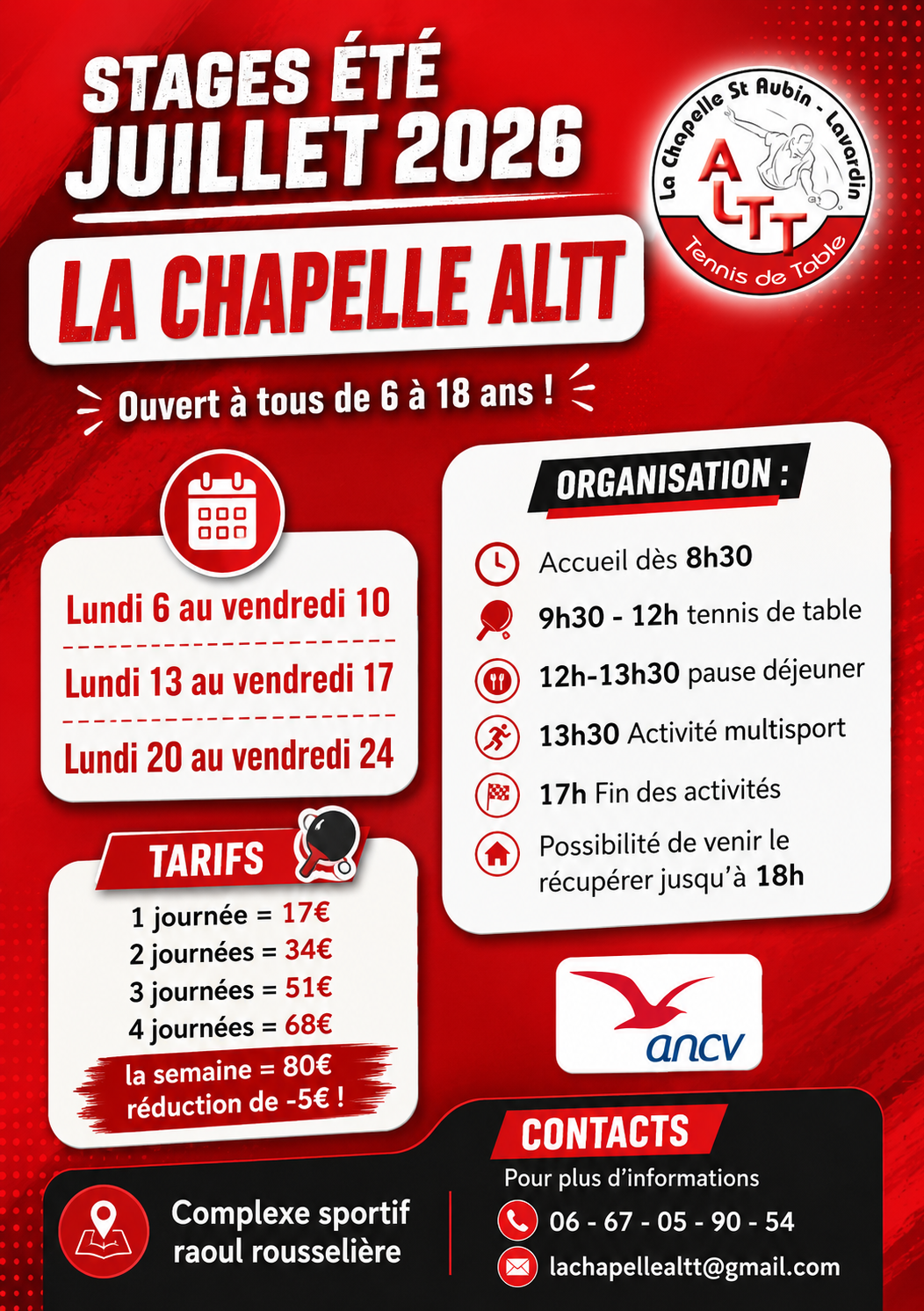 Stage Juillet semaine du 13 au 17
