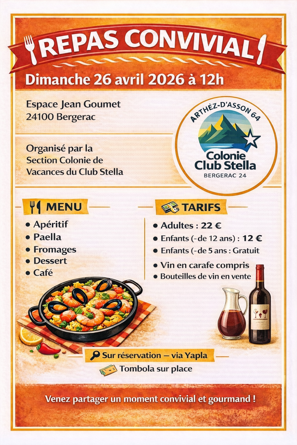 Repas Annuel Colonie de Vacances Club Stella
