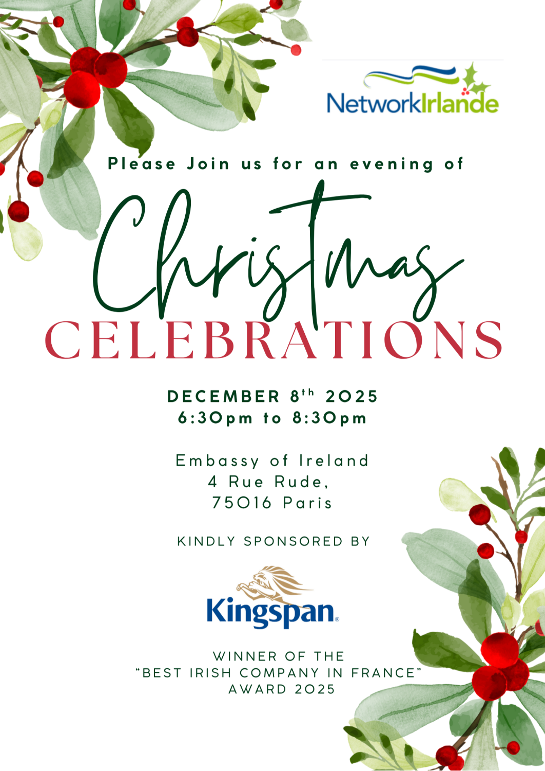 NETWORKIRLANDE CHRISTMAS CELEBRATIONS PARIS 2025