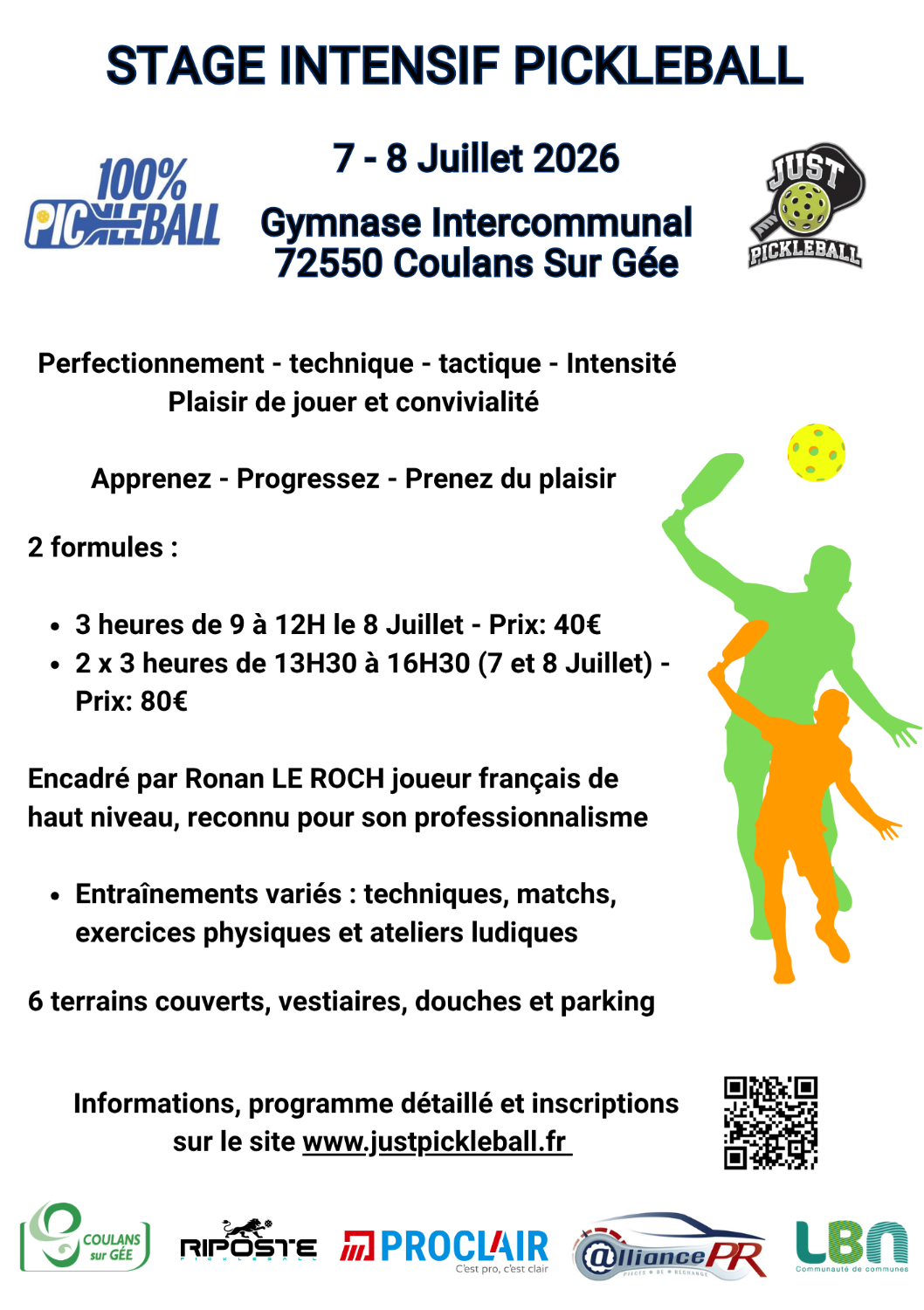 Stage de Pickleball adultes, 2 jours, avec Ronan Le Roch, 7 et 8 juillet 2026