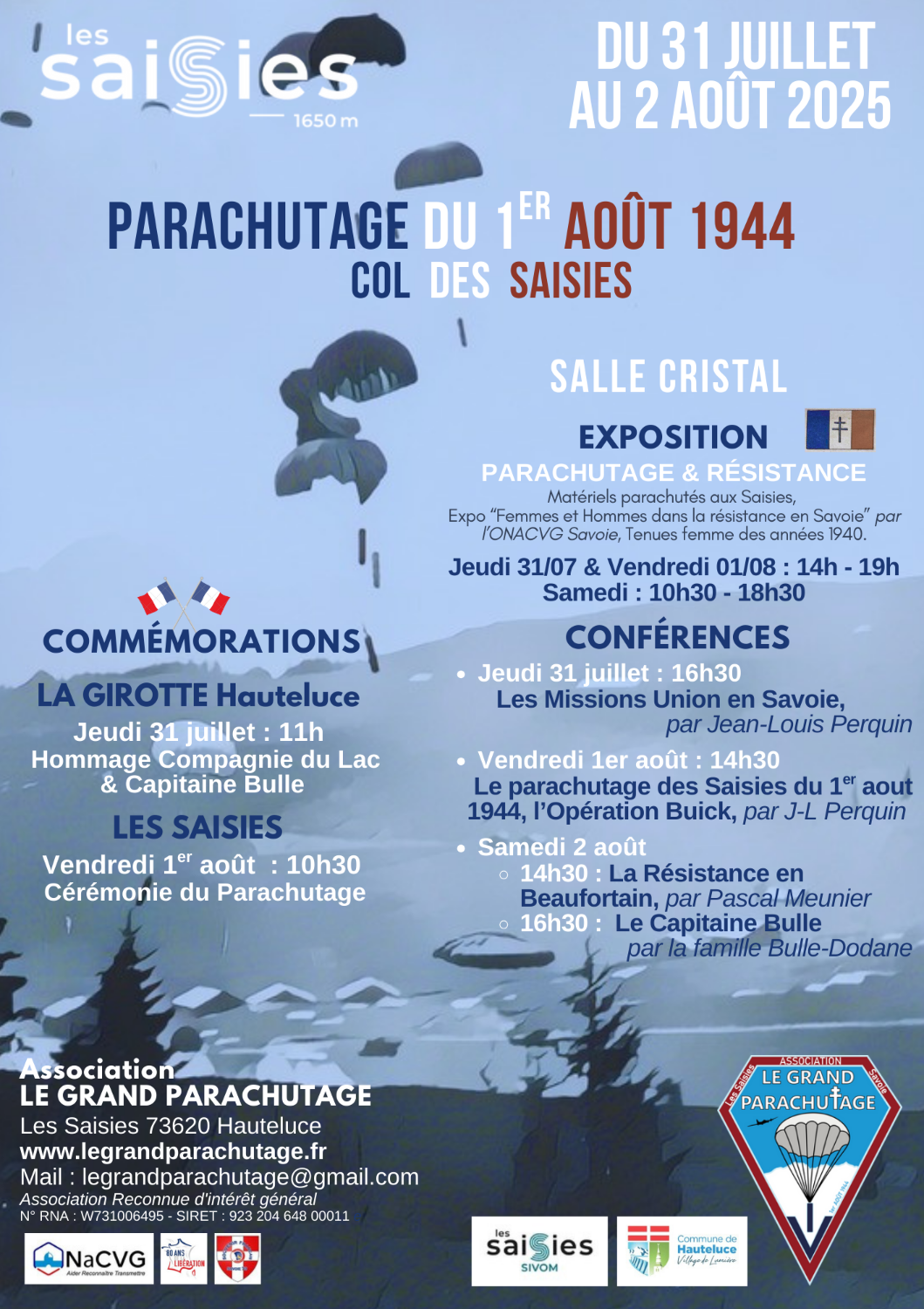 81 ans du parachutage du 1er août 1944 du Col des Saisies.