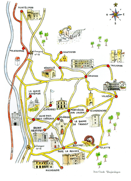 Carte illustrant la route de la truffe noire en Drôme provençale