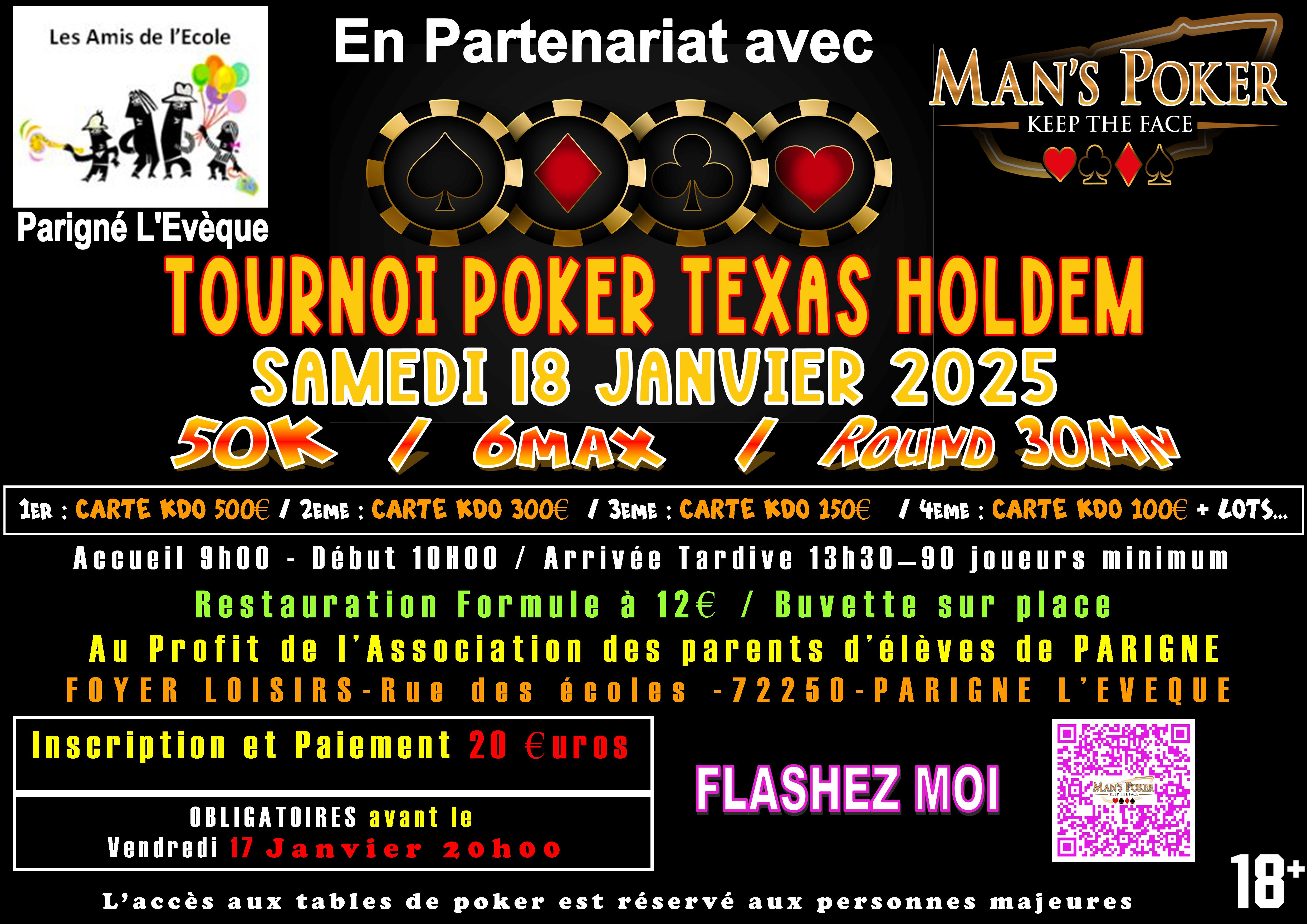TOURNOI POKER - LES AMIS DE L'ECOLE #3 -18 JANVIER 2025