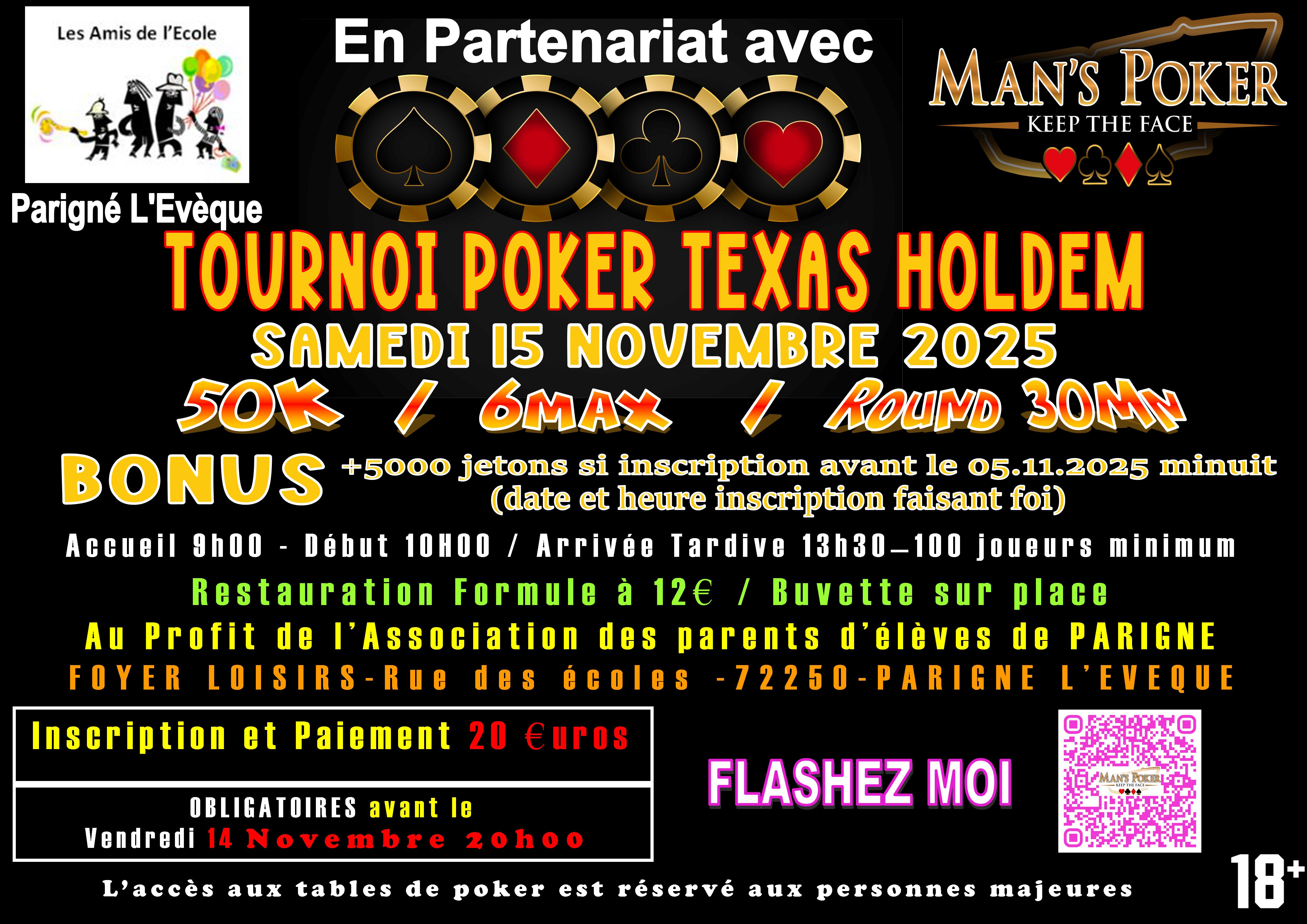 TOURNOI POKER - LES AMIS DE L'ECOLE #4 -15 NOVEMBRE 2025