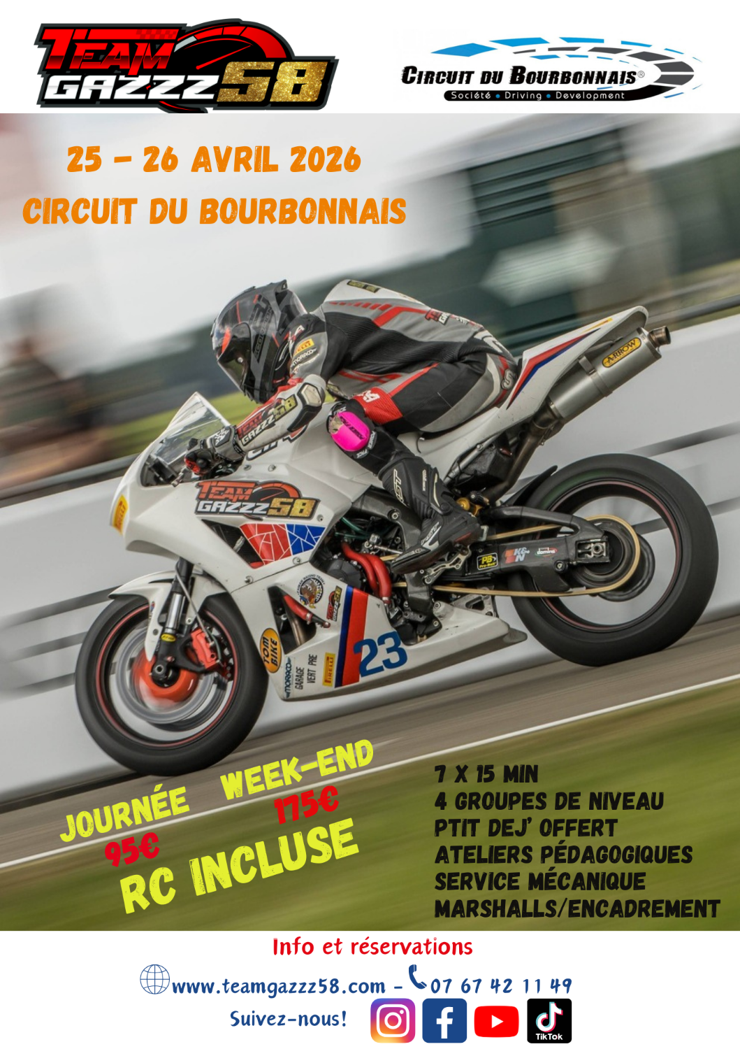 Roulage 25 - 26 Avril Circuit du Bourbonnais
