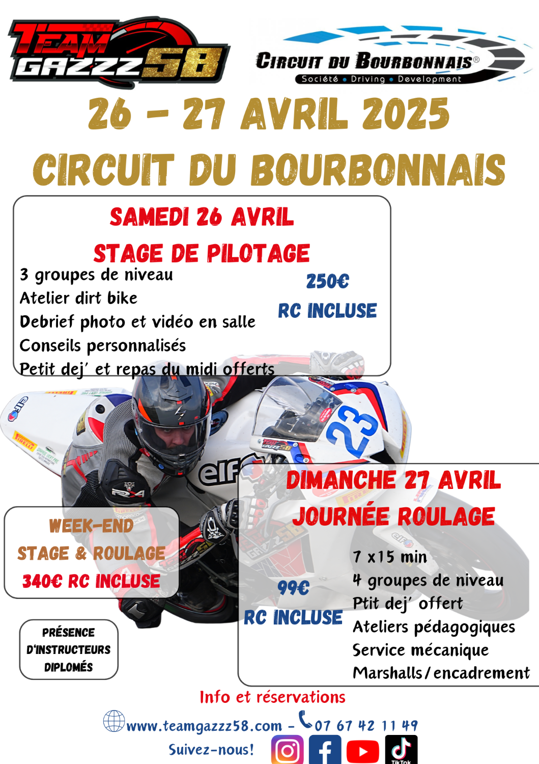 Stage / Roulage 26 - 27 Avril Circuit du Bourbonnais