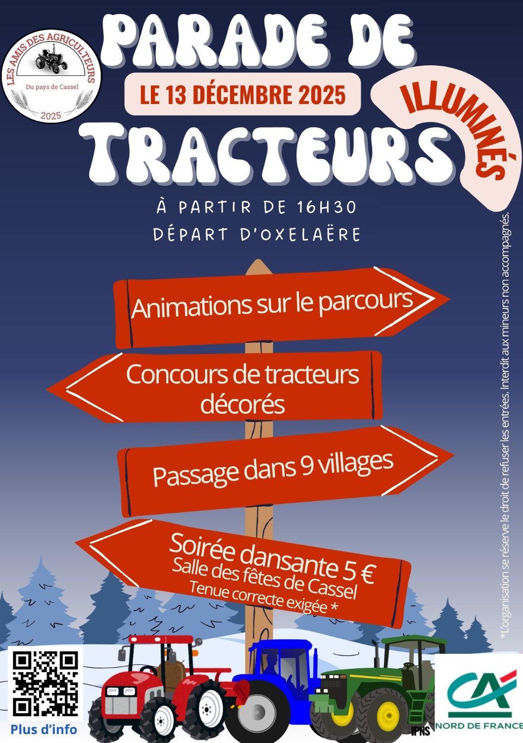 Soirée dansante de la parade de tracteurs illuminés.