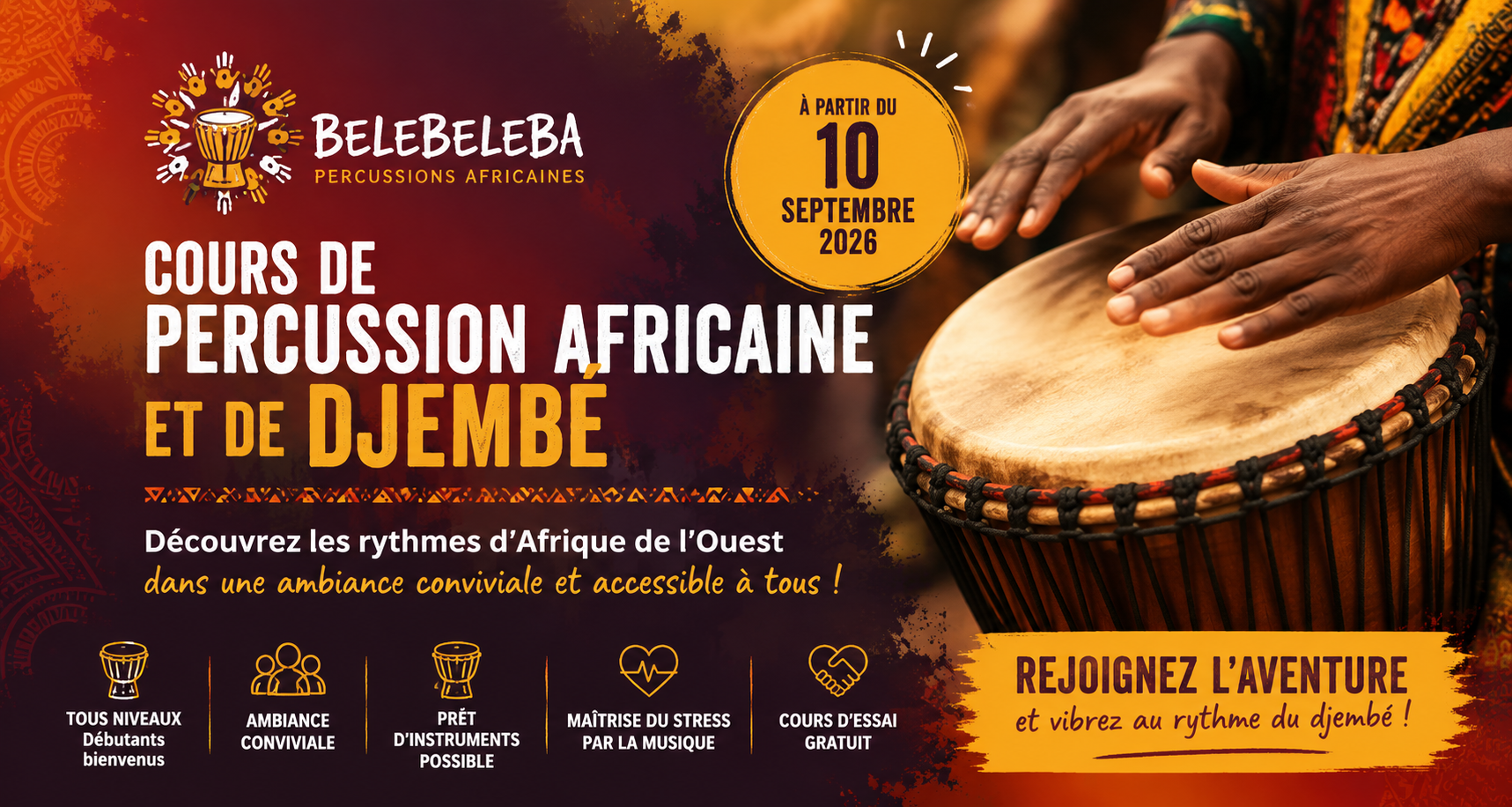Cours de percussion africaine et de djembé à Saint-Léger-sous-Cholet - Association Belebeleba